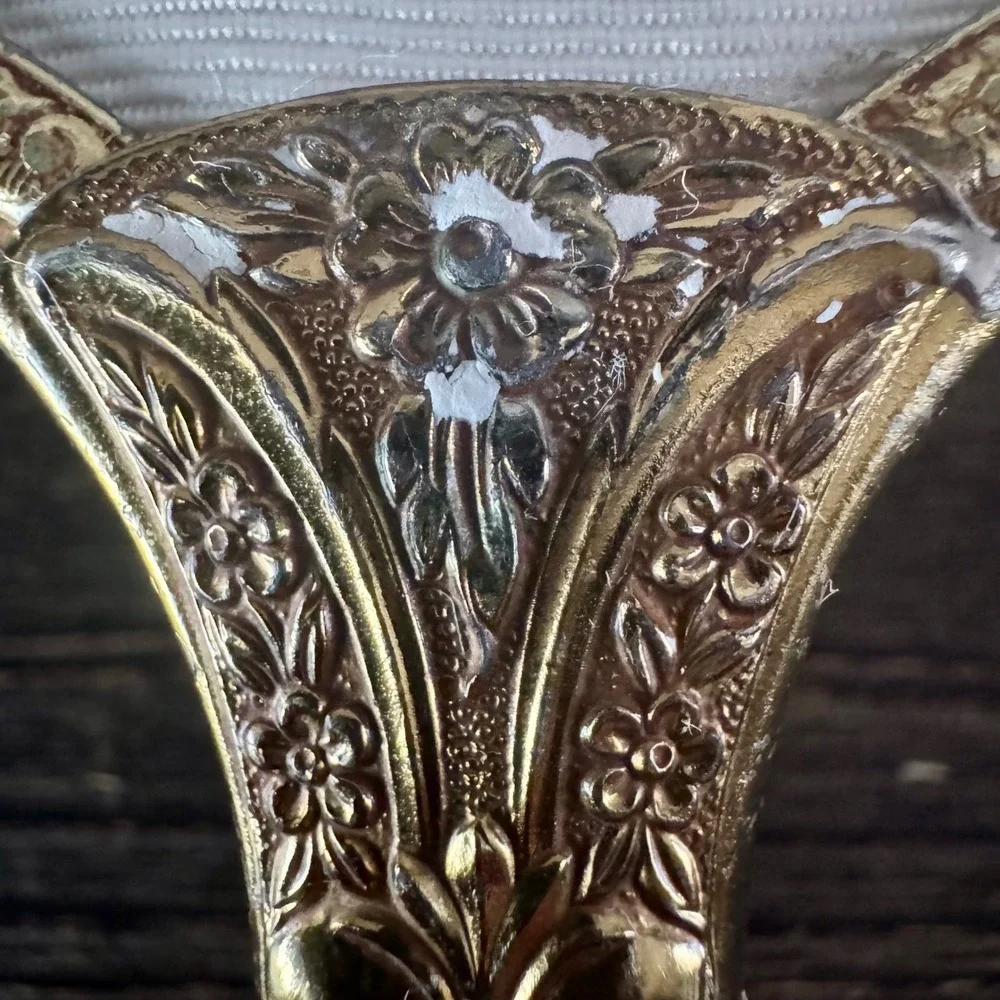 Vintage Gold Floral Hairbrush Rose Wreath Filigree Hollywood Regency Vanity MCM